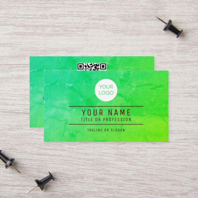 QR Code Green Abstract Name Professional Logo Calling Card (Front/Back In Situ)