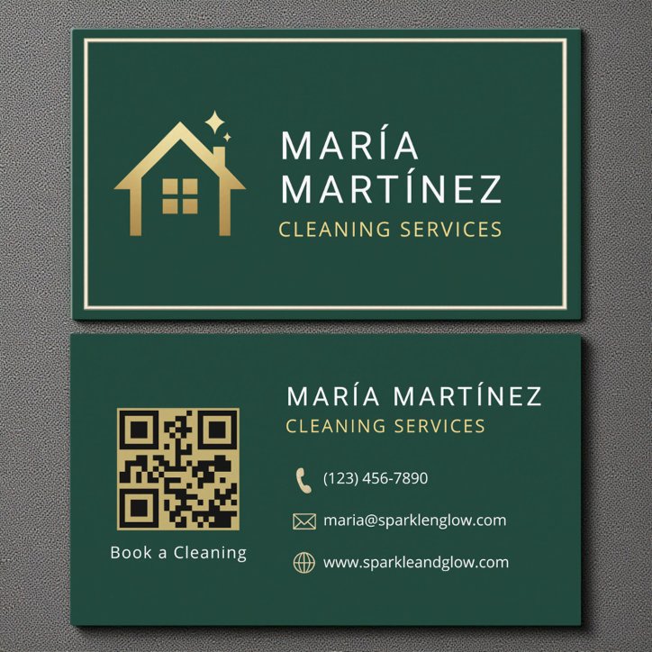 QR Code Green Gold Cleaning Services Business Card