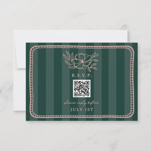 QR Code Green Stripe Floral Wedding QR RSVP