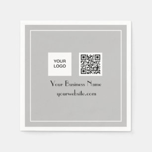 QR Code Grey Business Logo Minimalist Napkins