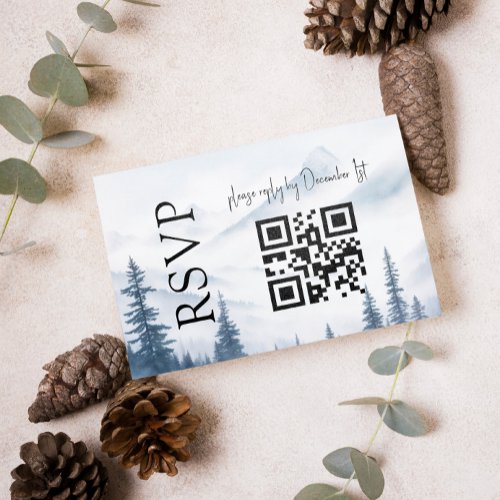 Qr Code Grey Mountains Winter Wedding RSVP Enclosure Card