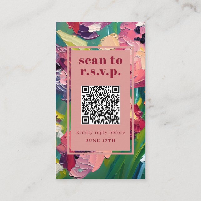 QR Code Groovy Deco Painting Wedding RSVP  Enclosure Card (Front)