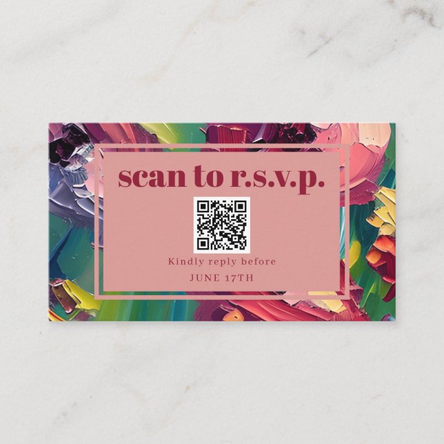 QR Code Groovy Deco Painting Wedding RSVP  Enclosure Card (Front)