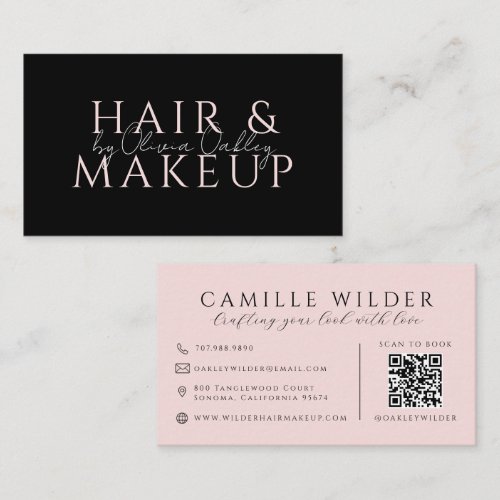 QR Code Hair And Makeup Blush Pink Business Card