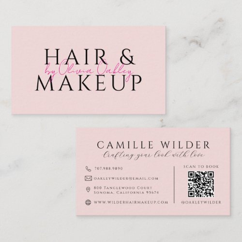 QR Code Hair And Makeup Blush Pink Business Card