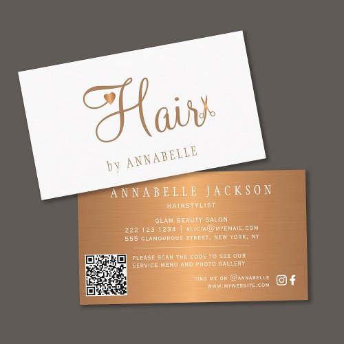 QR CODE hair salon gold glam metallic hairstylist Business Card