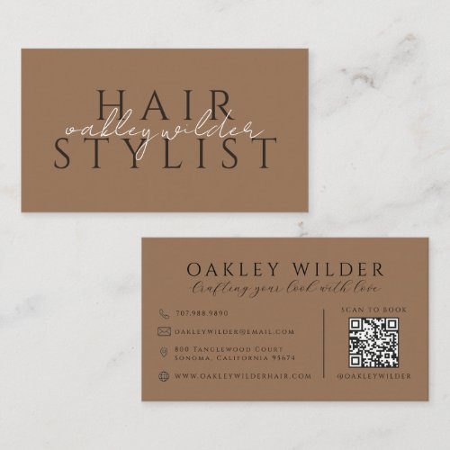 QR Code Hair Stylist Dark Terracotta Business Card