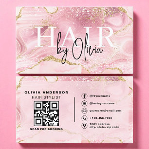 QR Code Hair Stylist Modern Agate Marble Business Card