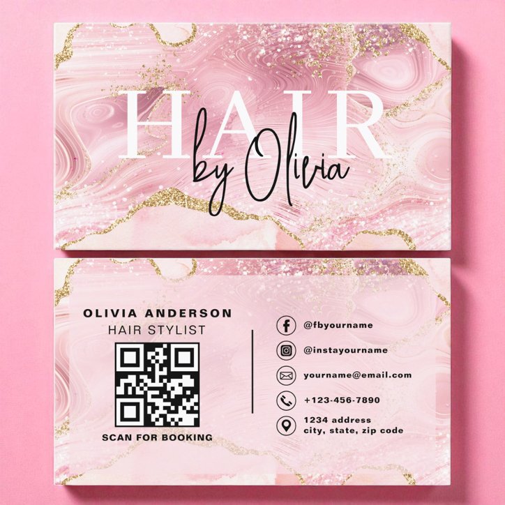 QR Code Hair Stylist Modern Agate Marble Business Card