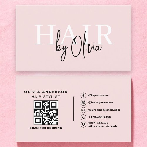 QR Code Hair Stylist Modern Typography  Business Card