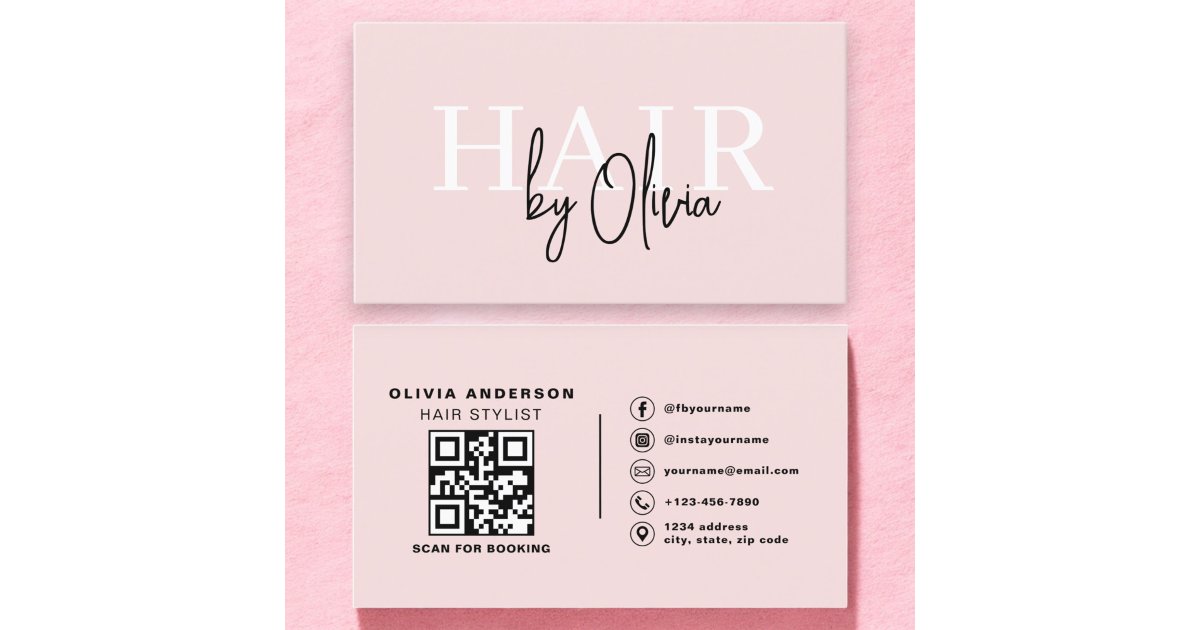 QR Code Hair Stylist Modern Typography Business Card | Zazzle