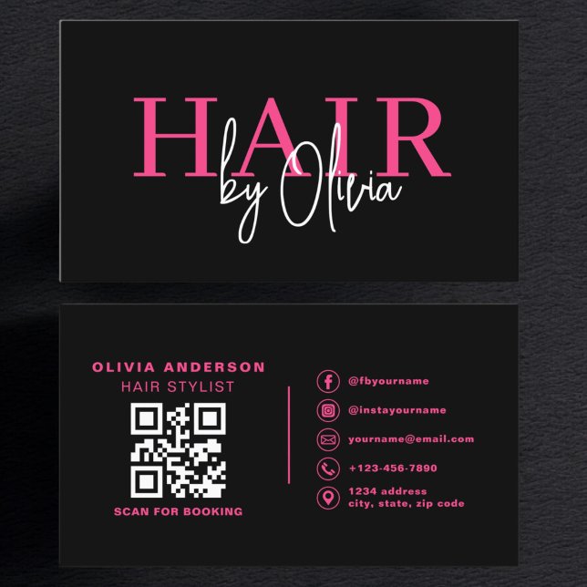 QR Code Hair Stylist Modern Typography  Business Card (Creator Uploaded)