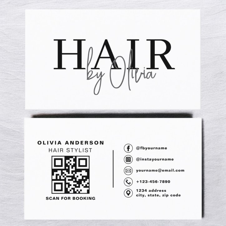 QR Code Hair Stylist Modern Typography Business Card