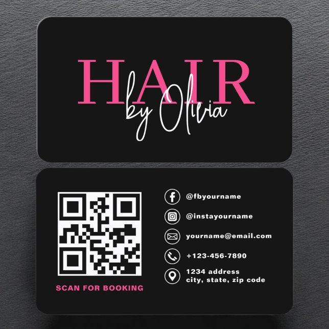QR Code Hair Stylist Modern Typography  Business Card (Creator Uploaded)