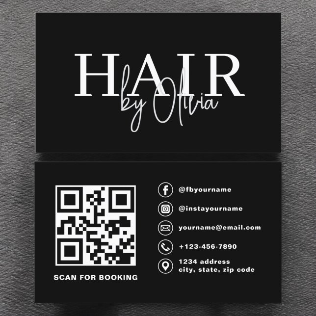 QR Code Hair Stylist Modern Typography  Business Card (Creator Uploaded)