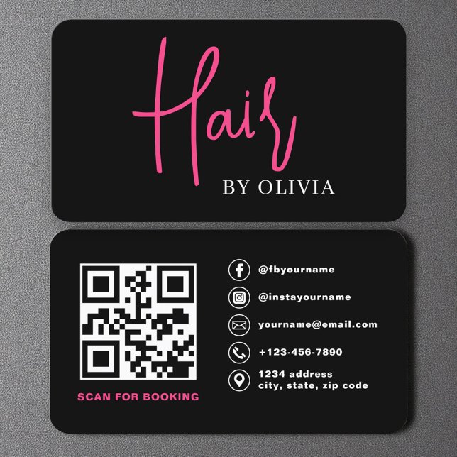 QR Code Hairdresser Modern Typography  Business Card (Creator Uploaded)