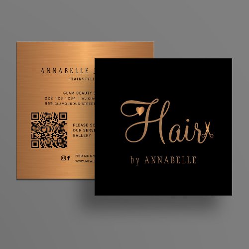 QR code hairstylist professional gold black Square Business Card