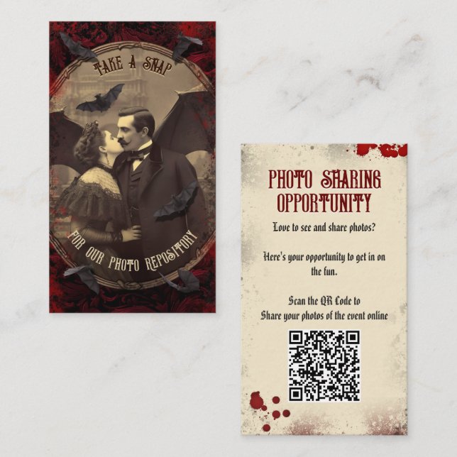 QR Code Halloween Photos Website Romantic Dracula Enclosure Card (Front/Back)