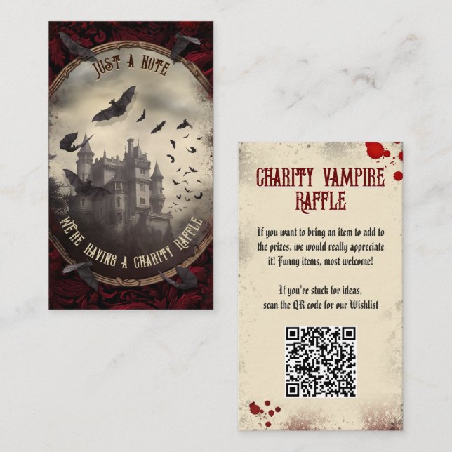 QR Code Halloween Raffle Haunted Dracula's Castle Enclosure Card (Front/Back)