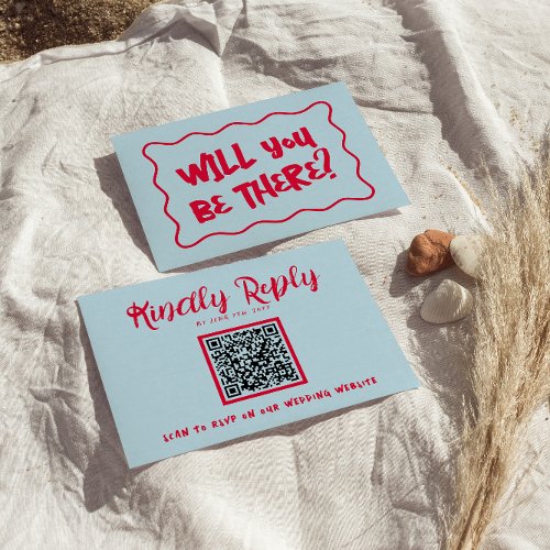 QR Code Hand_Written Colorful Retro Bright Wedding RSVP Card