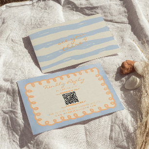 QR Code Hand Written Drawn Painted Fun Wedding RSVP Card