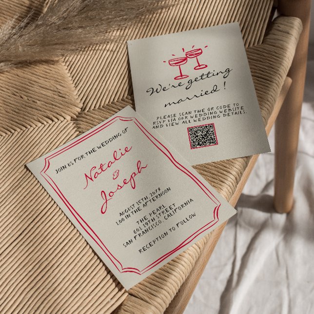 QR Code Hand Written Drawn Whimsical Wedding     Invitation (Creator Uploaded)