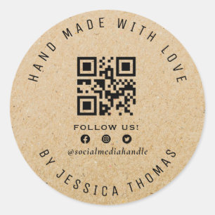 QR Code Handmade kraft business Classic Round Sticker