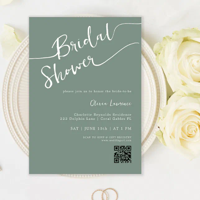 Qr code handwritten minimalist bridal shower invitation zazzle