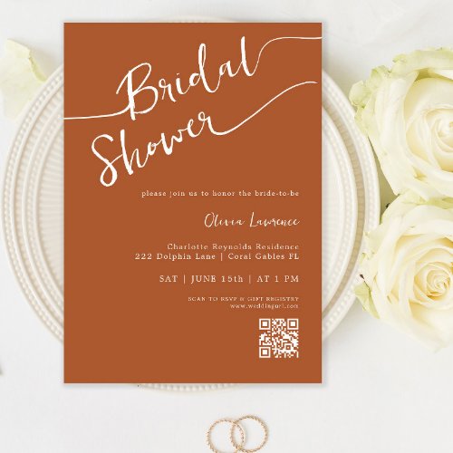 QR Code Handwritten Minimalist Bridal Shower Invitation