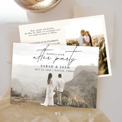 QR Code Happily Ever After 2 Photo Cream Wedding Announcement