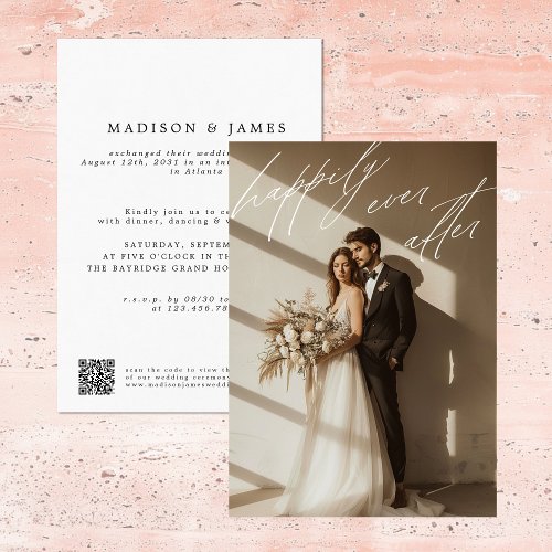 QR Code Happily Ever After Photo Script Wedding Announcement