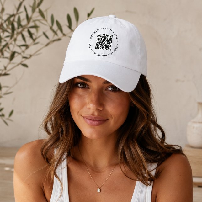 QR Code Hat | Custom Business Promo Baseball Cap (Interactive editable QR code trucker hats to promote your business, products or services.)