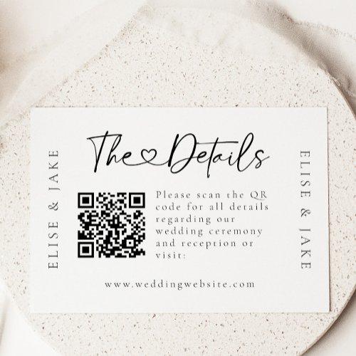 QR Code Heart Font Wedding Details Card