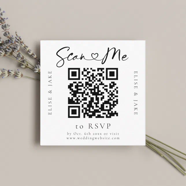 QR Code Heart Font Wedding RSVP Card | Zazzle