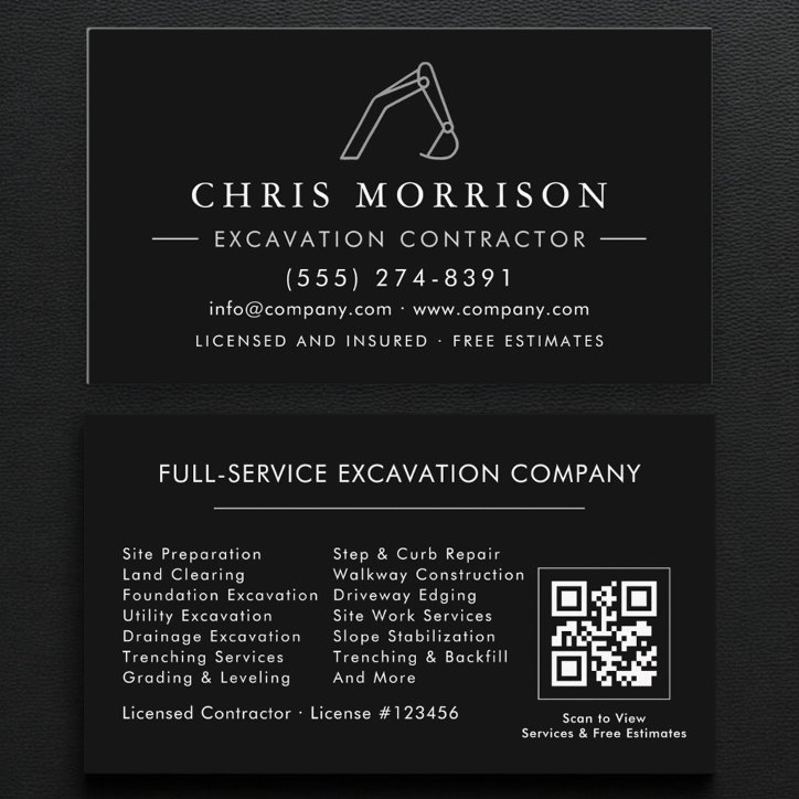 QR Code Heavy Equipment Excavation Operator Business Card