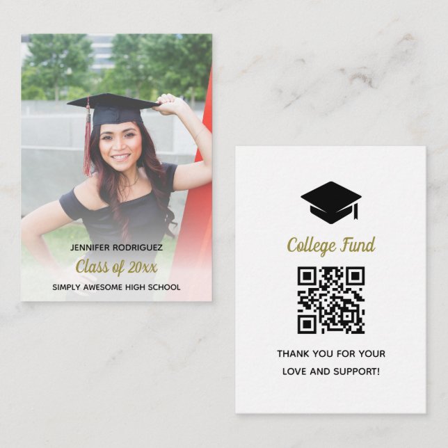 QR Code High School Graduate Photo College Fund Enclosure Card (Front/Back)
