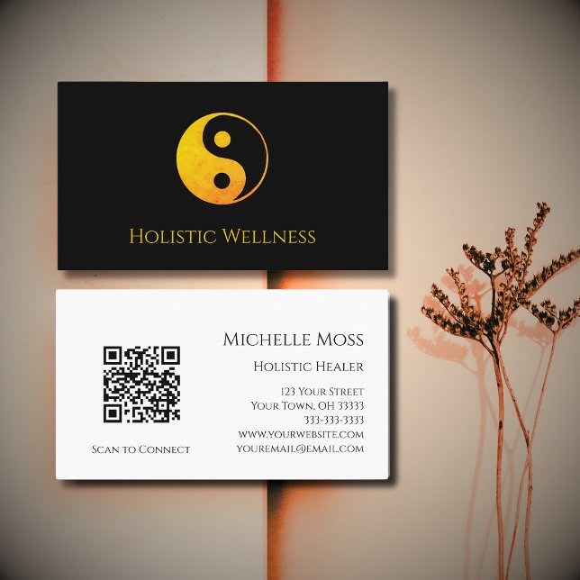 QR code Holistic Healer Wellness Gold Yin Yang  Business Card (Creator Uploaded)