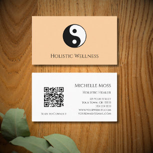 QR code Holistic Healer Wellness Yin Yang Peach Business Card