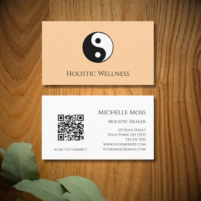 QR code Holistic Healer Wellness Yin Yang Peach Business Card (Creator Uploaded)