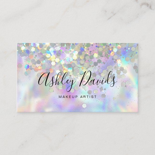 QR Code Holographic Glitter Makeup Artist Luxury Business Card (Front)
