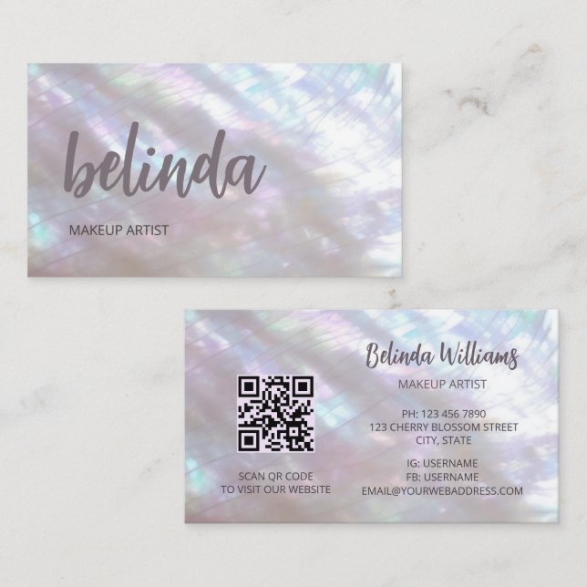 QR Code | Holographic Makeup Artist Business Card (Front/Back)