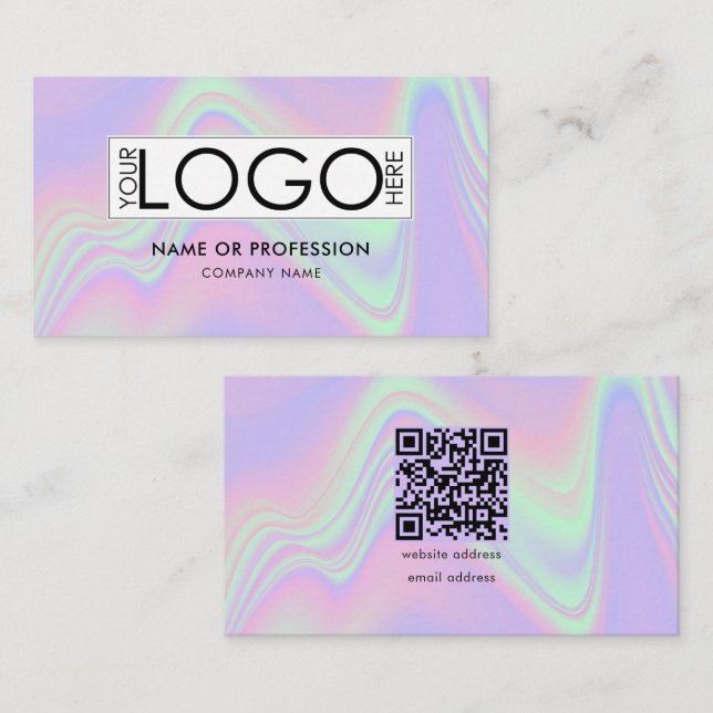 QR Code Holographic Opal Modern Business Logo Card (Front/Back)