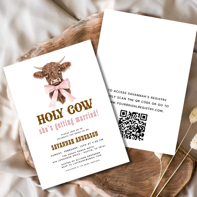 QR Code Holy Cow Western Cowgirl Bridal Shower  Invitation (Creator Uploaded)