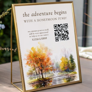 QR Code Honeymoon Fund Fall Lake Country Wedding Poster
