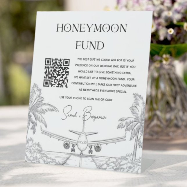 QR Code Honeymoon Fund Wedding Gift Pedestal Sign (QR Code Honeymoon Fund Wedding Gift Pedestal Sign)