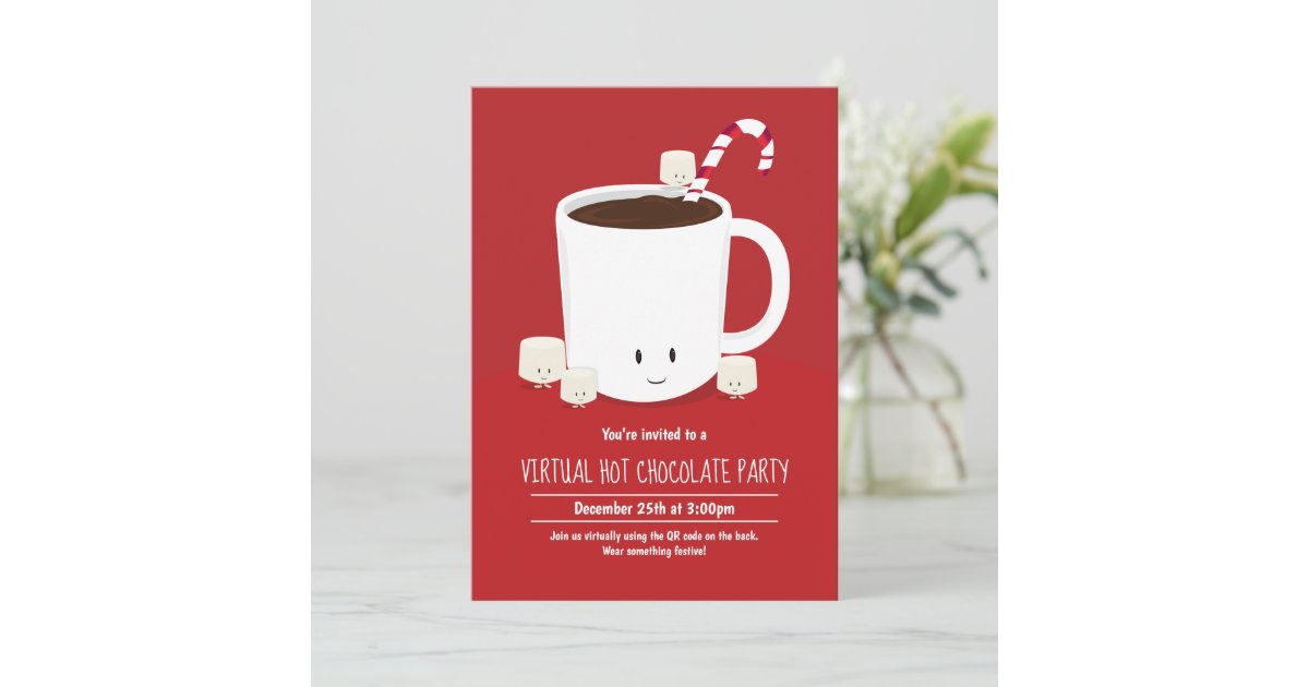 QR Code Hot Chocolate Virtual Christmas Party Invitation | Zazzle