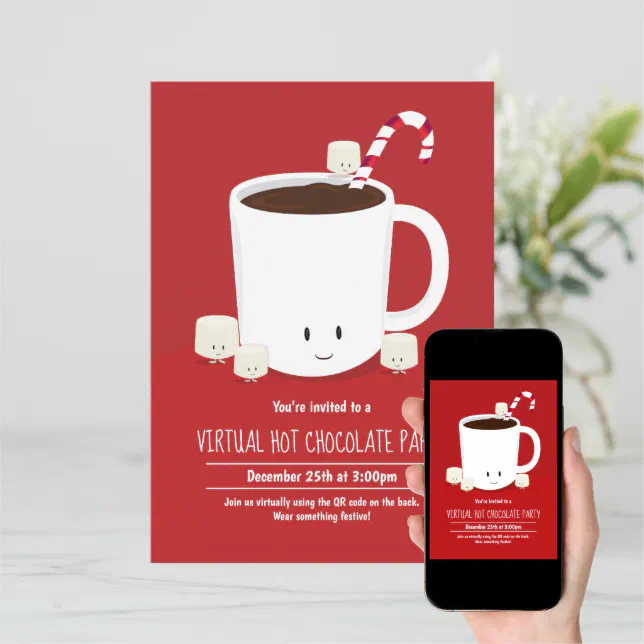 QR Code Hot Chocolate Virtual Christmas Party Invitation Zazzle