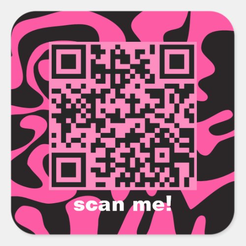 QR Code Hot Pink Black Groovy Squiggles Art  Square Sticker
