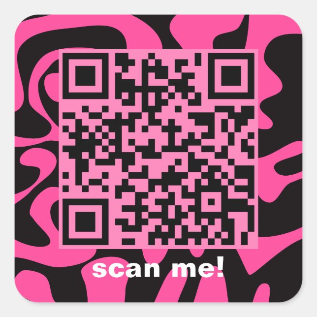 QR Code Hot Pink Black Groovy Squiggles Art  Square Sticker (Front)