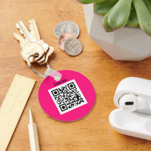 QR Code Hot Pink Elegant Business Company Keychain
